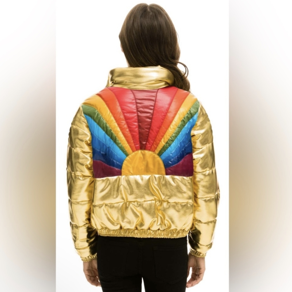 NWOT AVIATOR NATION-SUNBURST APRES PUFFER JACKET - GLOSSY GOLD. SIZE M